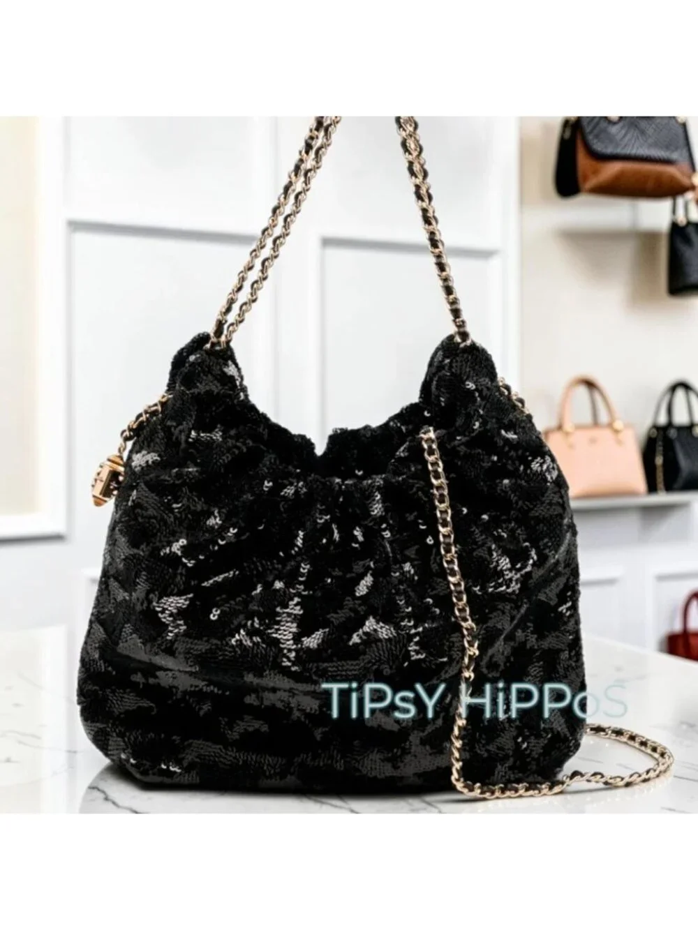 NEW!!  TORY BURCH FLEMING Black Sequin Hobo Bag/Crossbody  623T272P